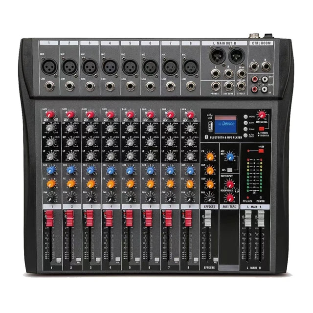 CT-80S Professional Audio Mixer – 8 Channels Bluetooth USB Mixer with Effects, 48V Phantom Power, and Built-in Sound Card, 8 Channels Audio Sound Mixer Mixing DJ Console USB with 48V Phantom Power