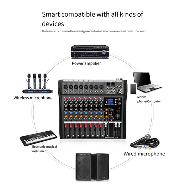 CT-80S Professional Audio Mixer – 8 Channels Bluetooth USB Mixer with Effects, 48V Phantom Power, and Built-in Sound Card, 8 Channels Audio Sound Mixer Mixing DJ Console USB with 48V Phantom Power