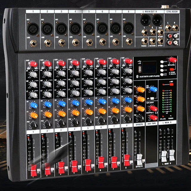 CT-80S Professional Audio Mixer – 8 Channels Bluetooth USB Mixer with Effects, 48V Phantom Power, and Built-in Sound Card, 8 Channels Audio Sound Mixer Mixing DJ Console USB with 48V Phantom Power