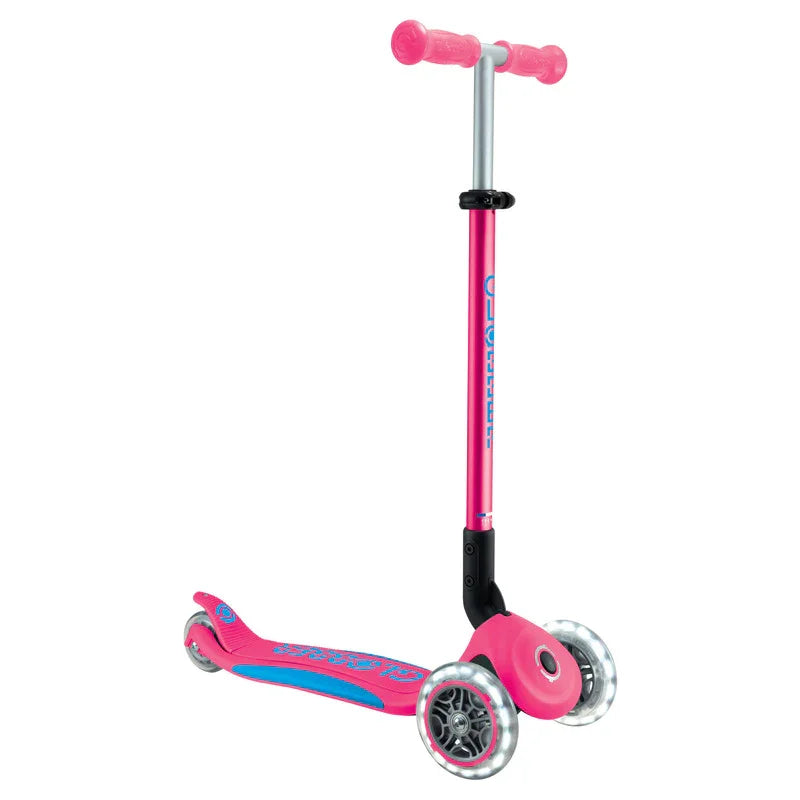 Globber PRIMO FOLD PLUS LIGHTS  Scooter V2 - Fuchsia Pink / Sky Blue