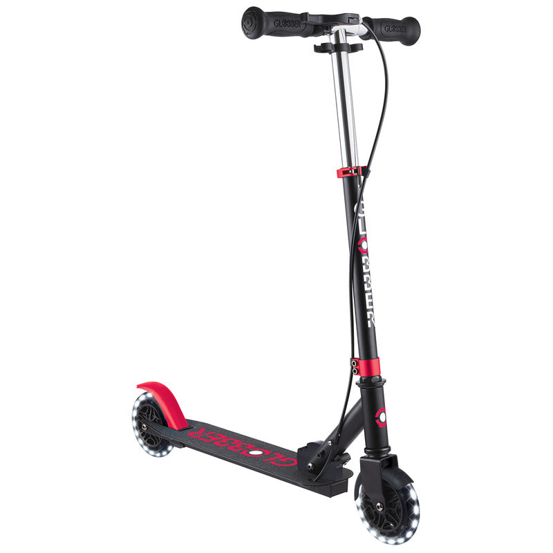 Globber Flow Element Junior Scooter with Lights, Black Red, 50kg Load Cap