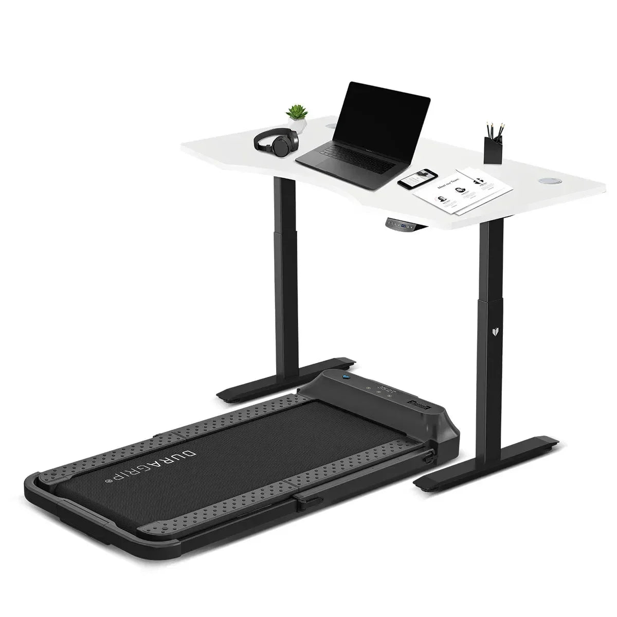 V-FOLD Treadmill with ErgoDesk Automatic Standing Desk 1500mm in White/Black