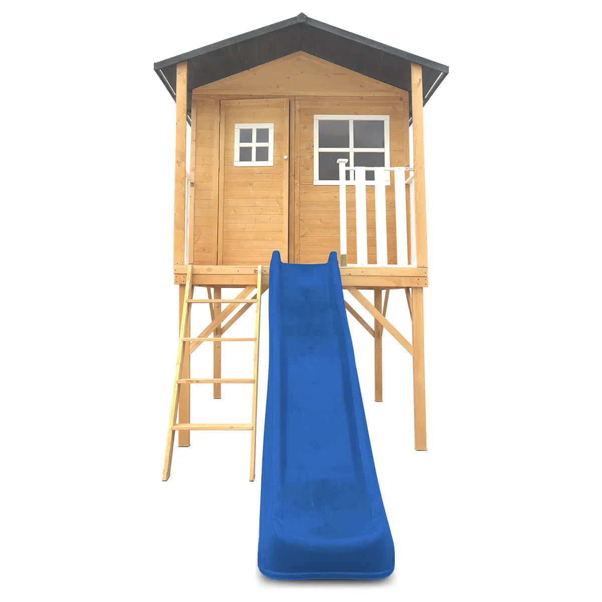 Burleigh Timber Cubby House with 2.2m Slide in Blue, Kids Playhouse Set