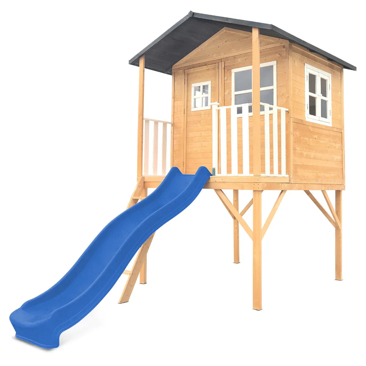Burleigh Timber Cubby House with 2.2m Slide in Blue, Kids Playhouse Set