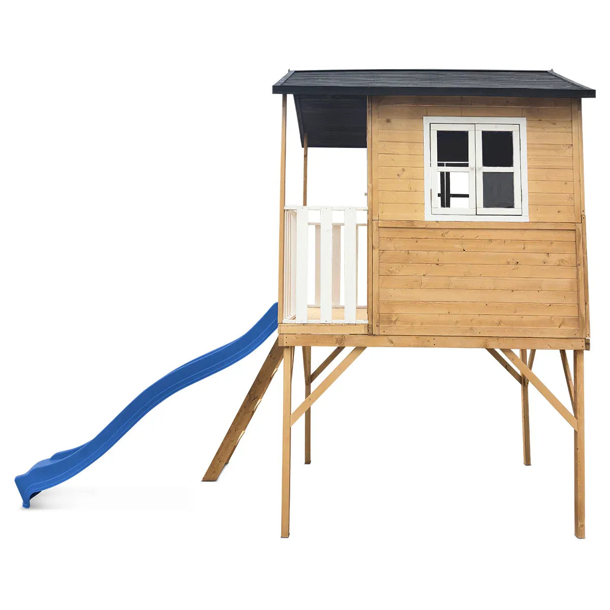 Burleigh Timber Cubby House with 2.2m Slide in Blue, Kids Playhouse Set