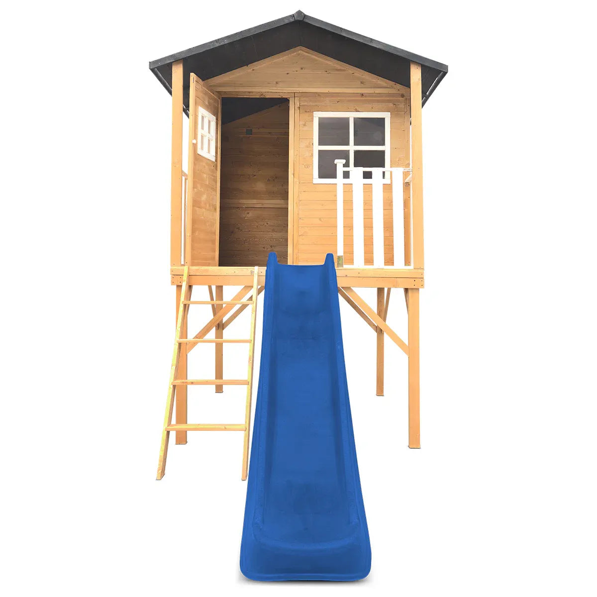 Burleigh Timber Cubby House with 2.2m Slide in Blue, Kids Playhouse Set