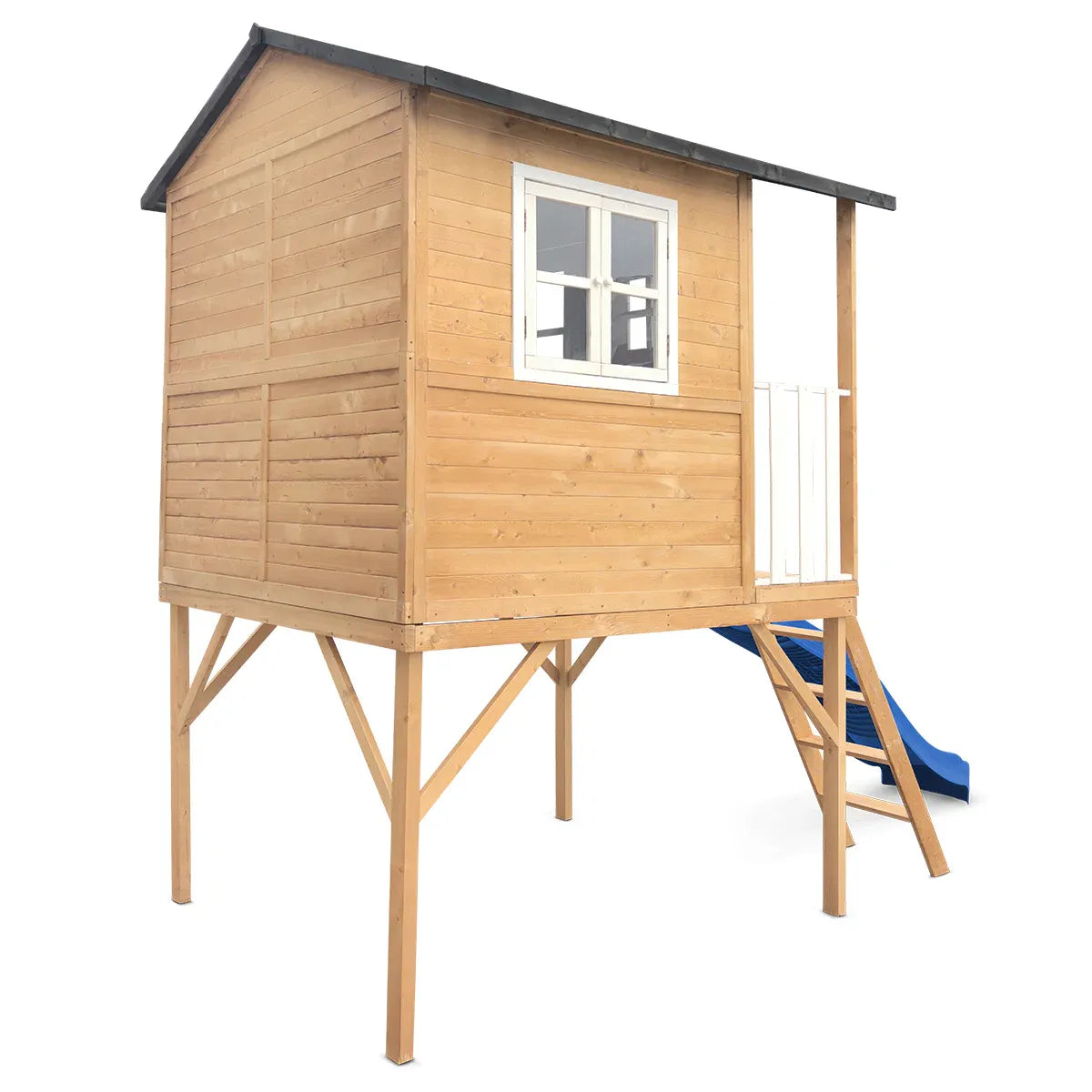 Burleigh Timber Cubby House with 2.2m Slide in Blue, Kids Playhouse Set
