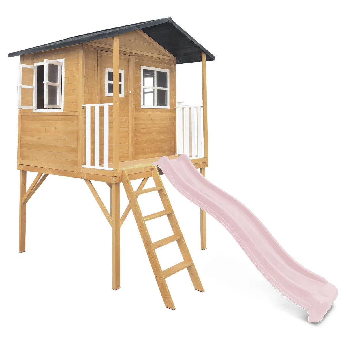 Burleigh Cubby House with 2.2m Slide, Pastel Pink, Timber, 45kg Per Child
