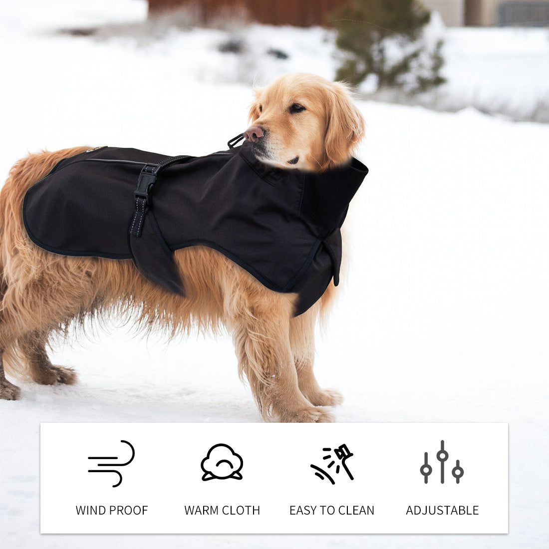 Pet Dog Raincoat Poncho Jacket Windbreaker Waterproof Clothes with Harness Hole-S-Black