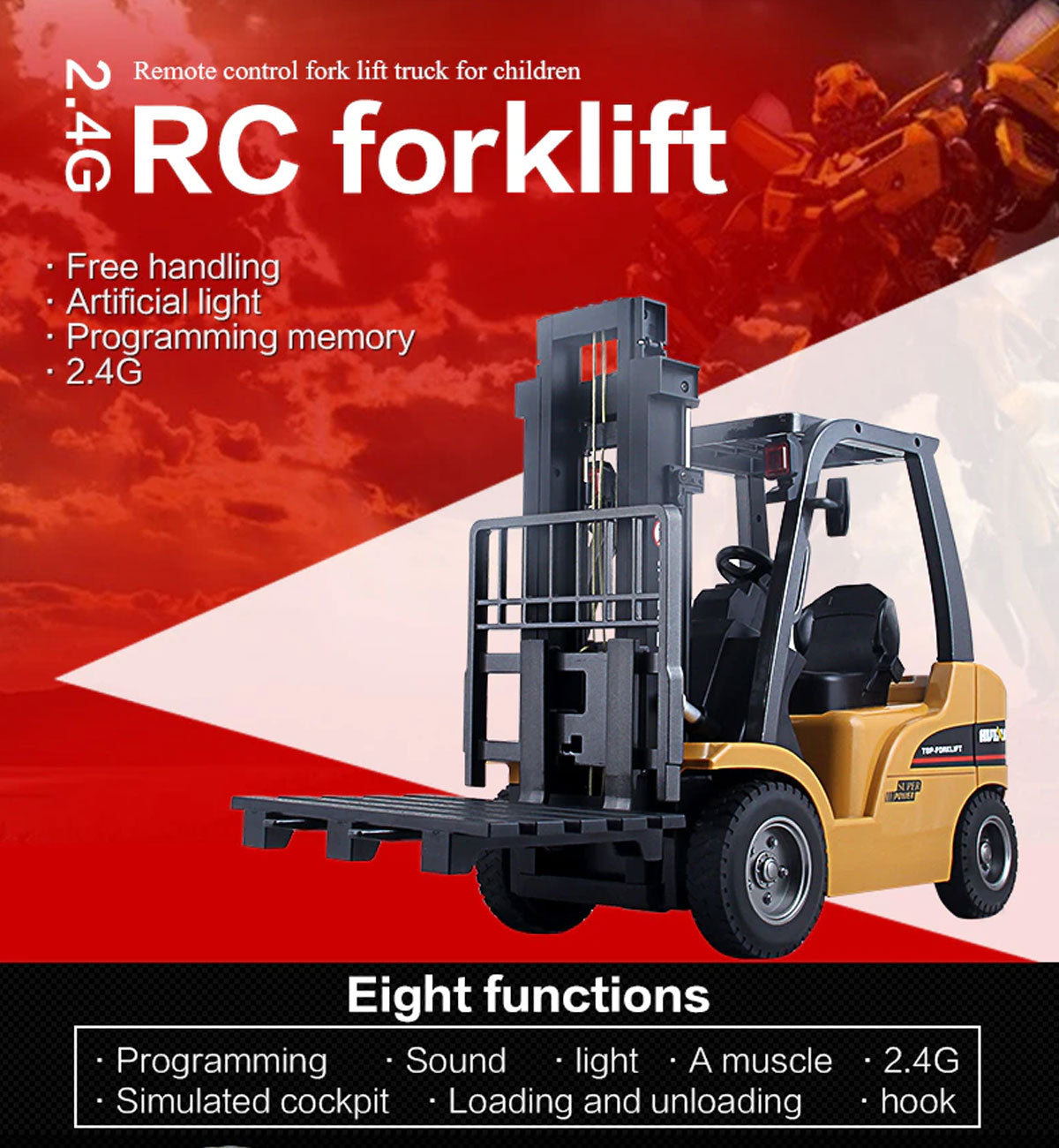 HuiNa 1/10 RC Forklift 8CH 2.4GHz Alloy Remote Control Construction Toy Truck