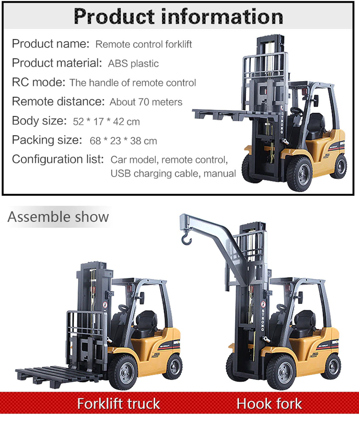 HuiNa 1/10 RC Forklift 8CH 2.4GHz Alloy Remote Control Construction Toy Truck