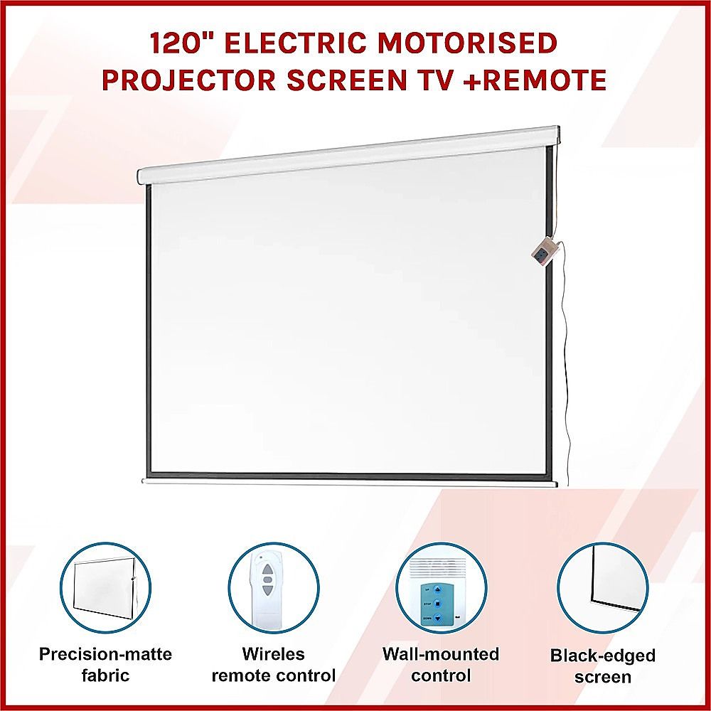 120 Inch Electric Motorised Projector Screen TV with Remote, Matte Fit