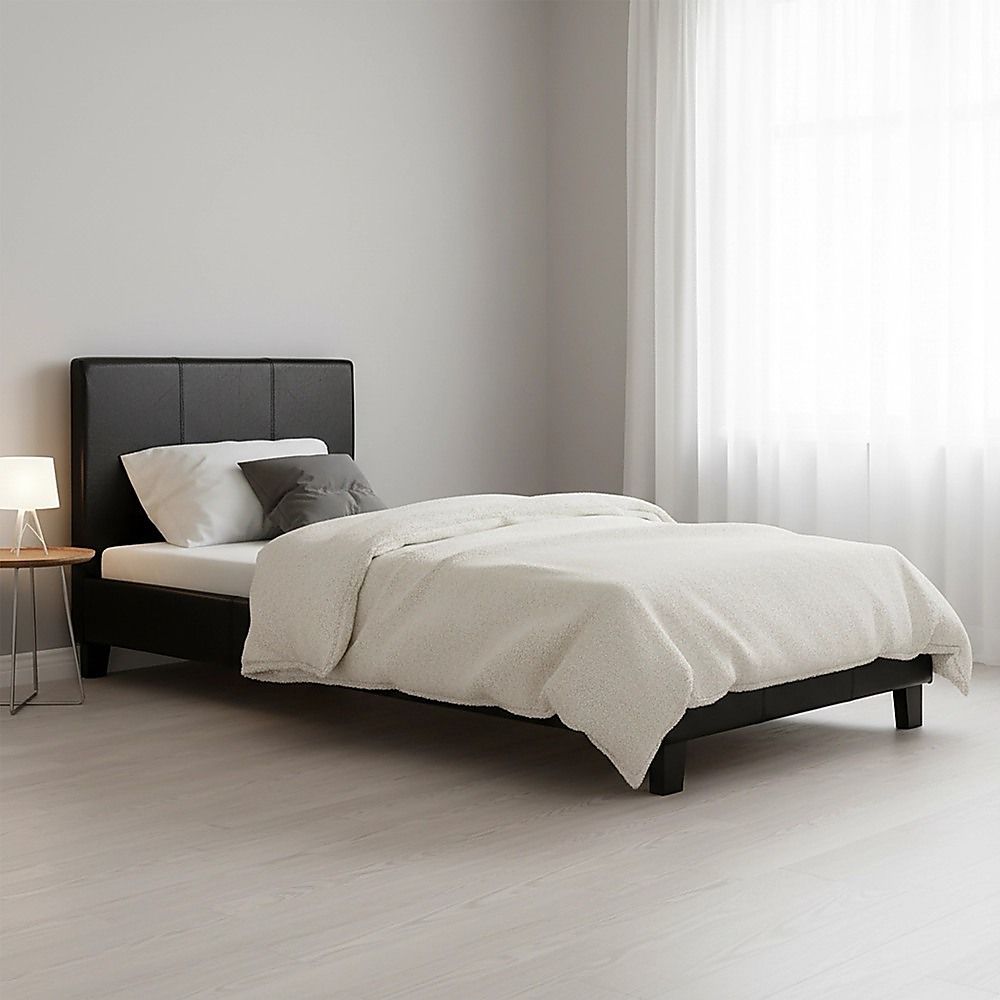 Single PU Leather Bed Frame Black