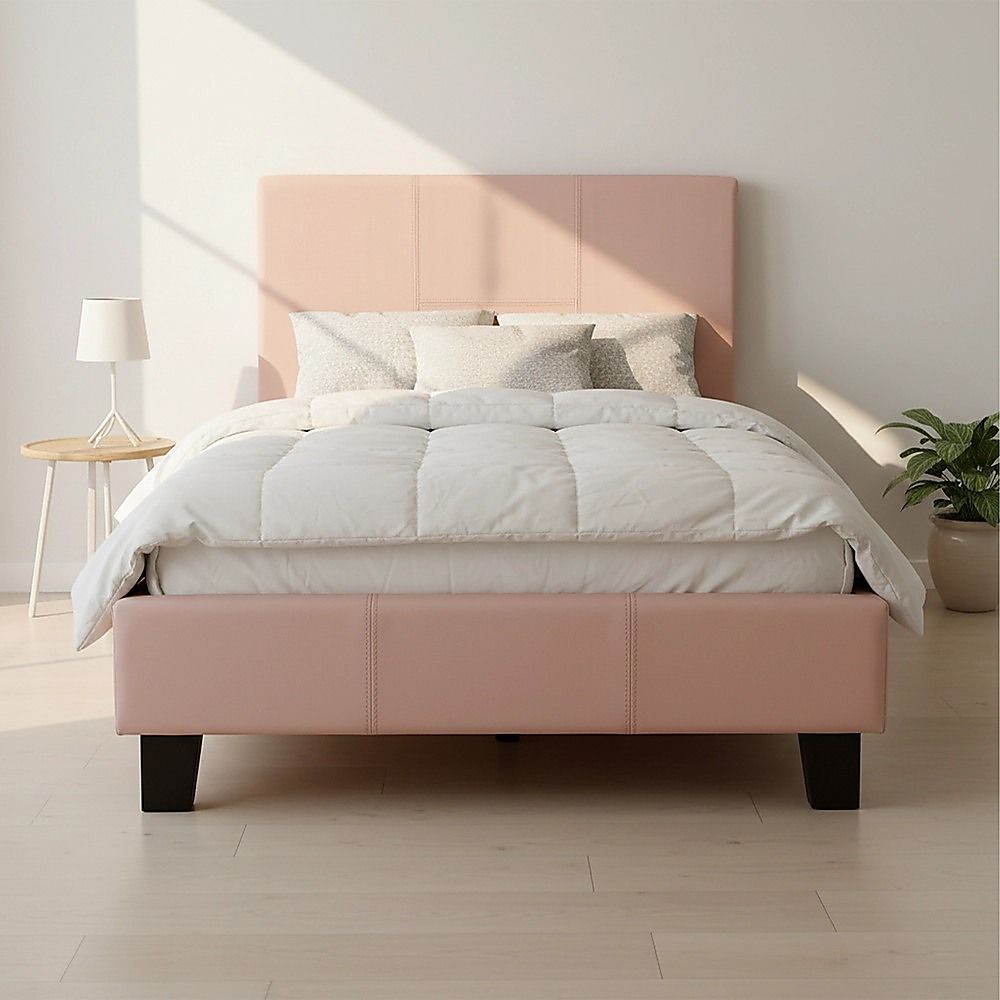 Single PU Leather Bed Frame Pink