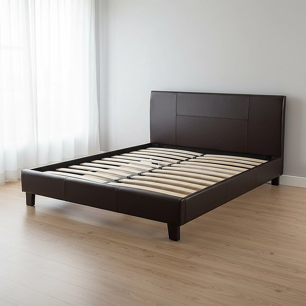 Double PU Leather Bed Frame Brown