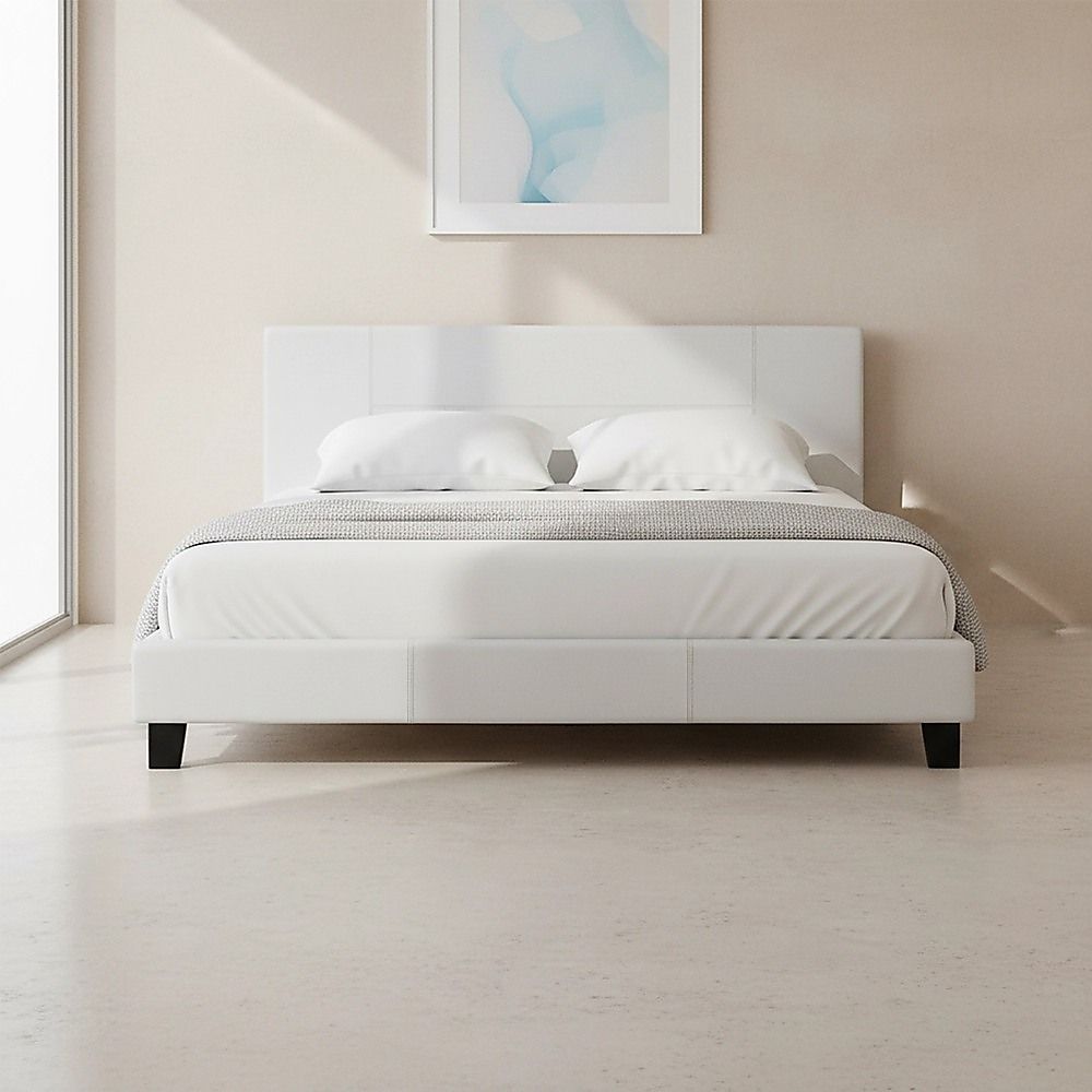 King PU Leather Bed Frame White