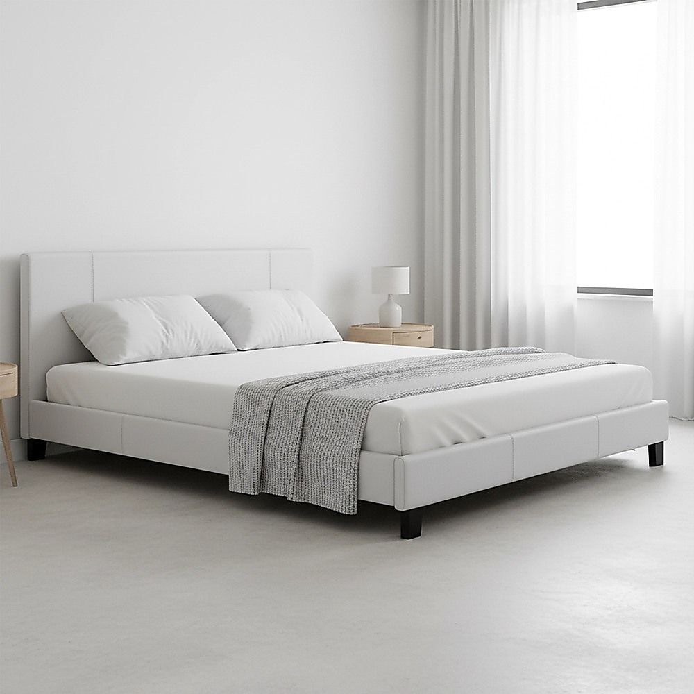King PU Leather Bed Frame White