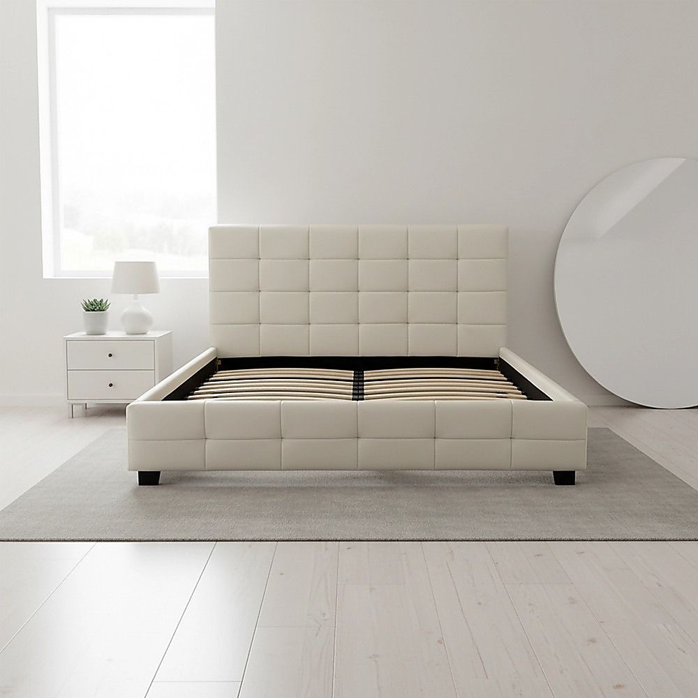 Double PU Leather Deluxe Bed Frame White
