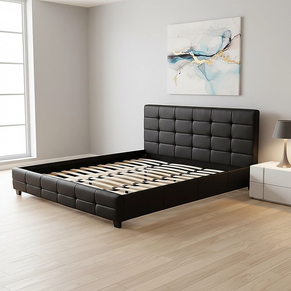 King PU Leather Deluxe Bed Frame Black