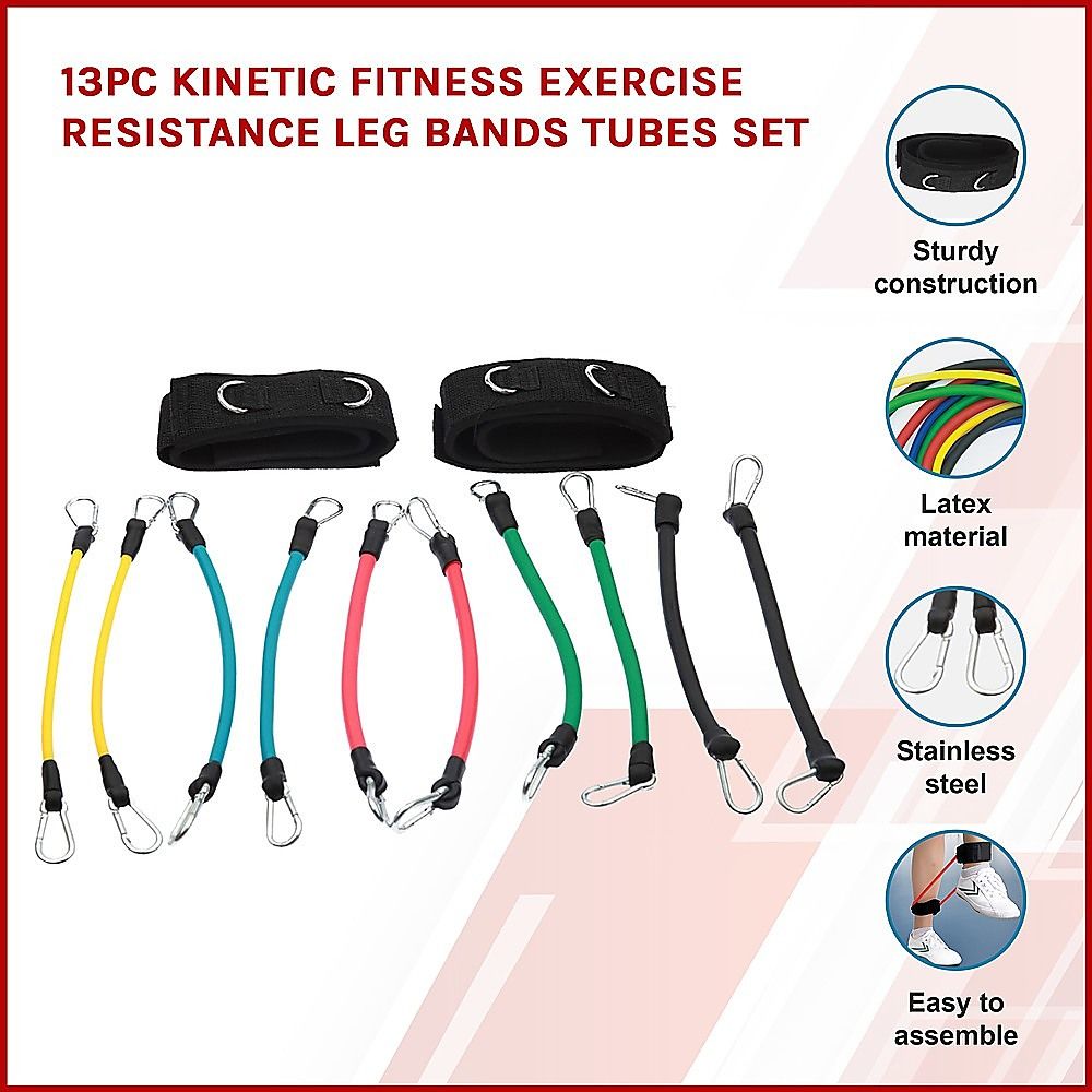 13 Piece Resistance Bands Set Latex Exercise Tubes Handles Leg Bands Home Gym
