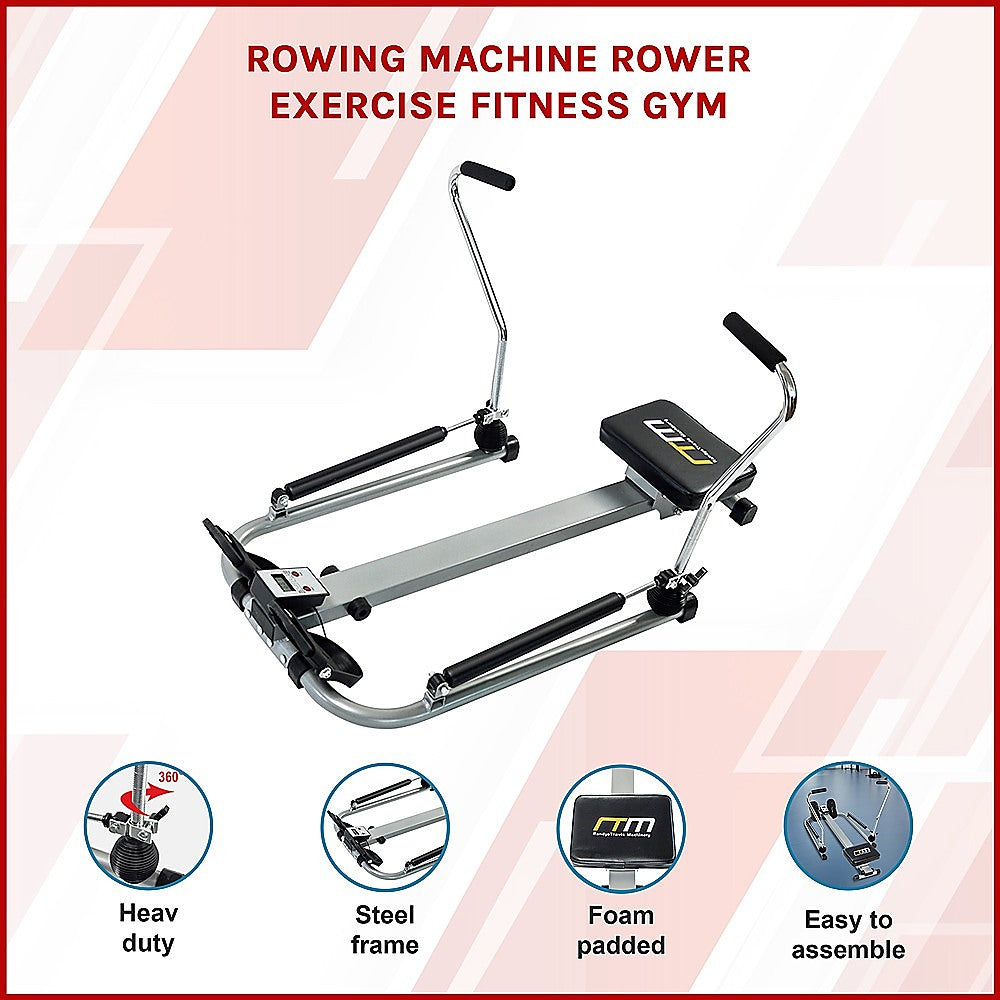 Hydraulic Rowing Machine Rower with LCD Display, 100kg Capacity, 2 x AA