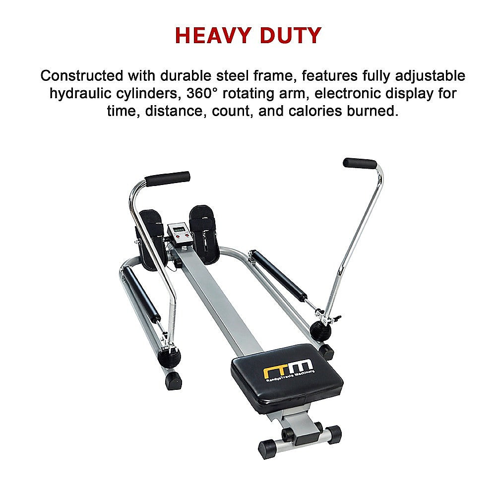 Hydraulic Rowing Machine Rower with LCD Display, 100kg Capacity, 2 x AA