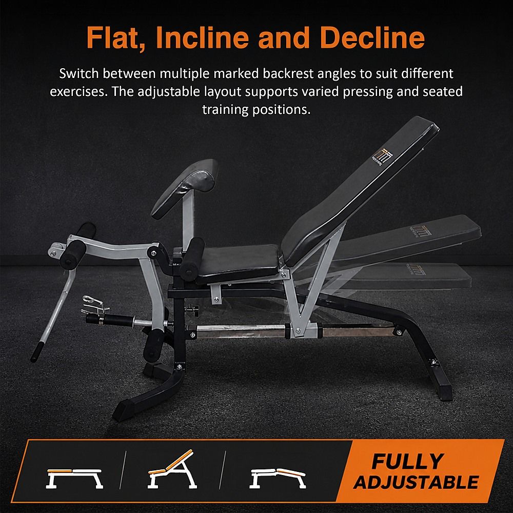 FID Adjustable Weight Bench Press with Flat Incline Decline and Leg Extension