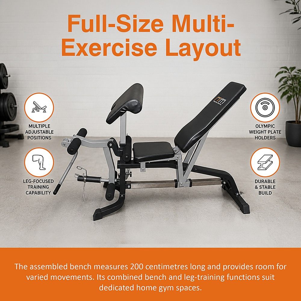 FID Adjustable Weight Bench Press with Flat Incline Decline and Leg Extension