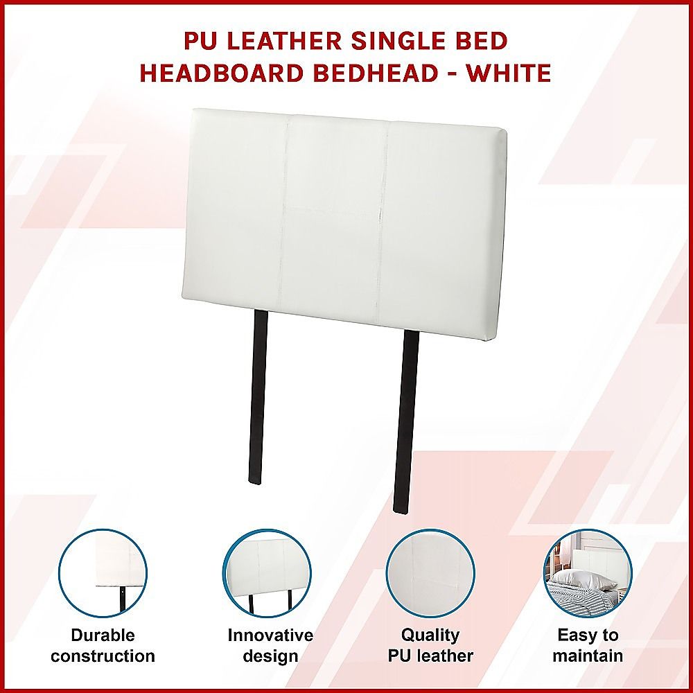 Designer Stitched PU Leather Single Bed Headboard, White, 980x560mm Size