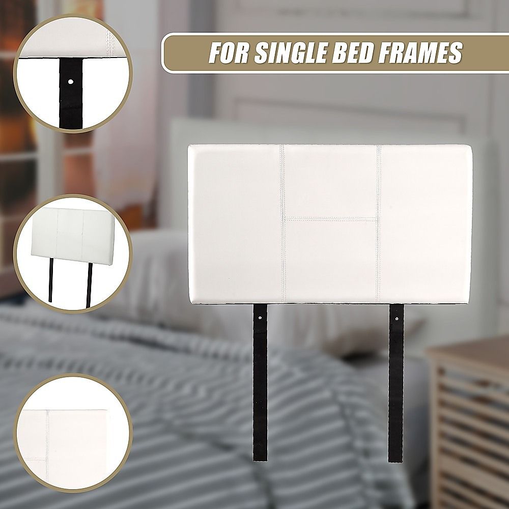 Designer Stitched PU Leather Single Bed Headboard, White, 980x560mm Size