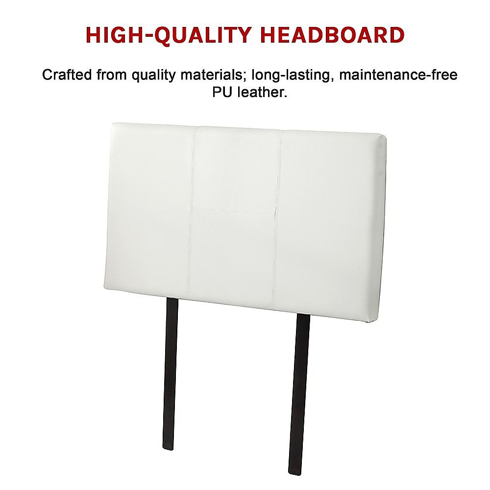 Designer Stitched PU Leather Single Bed Headboard, White, 980x560mm Size