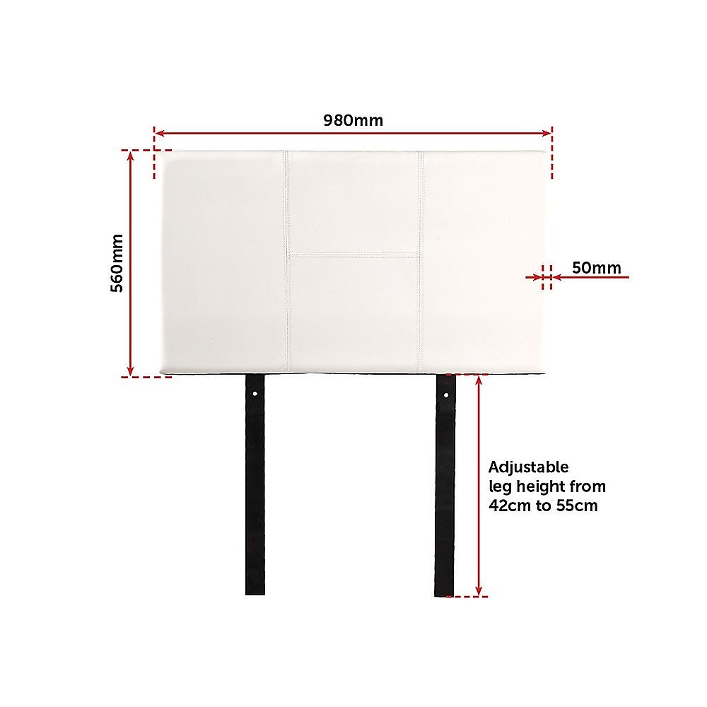 Designer Stitched PU Leather Single Bed Headboard, White, 980x560mm Size