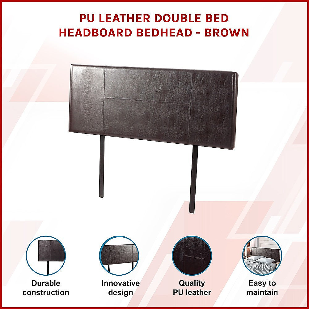 PU Leather Double Bed Headboard Bedhead - Brown