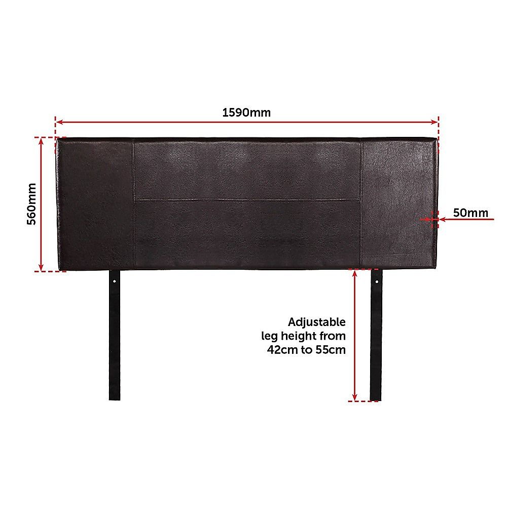 Queen Bed Headboard Brown PU Leather Stitched Adjustable Height