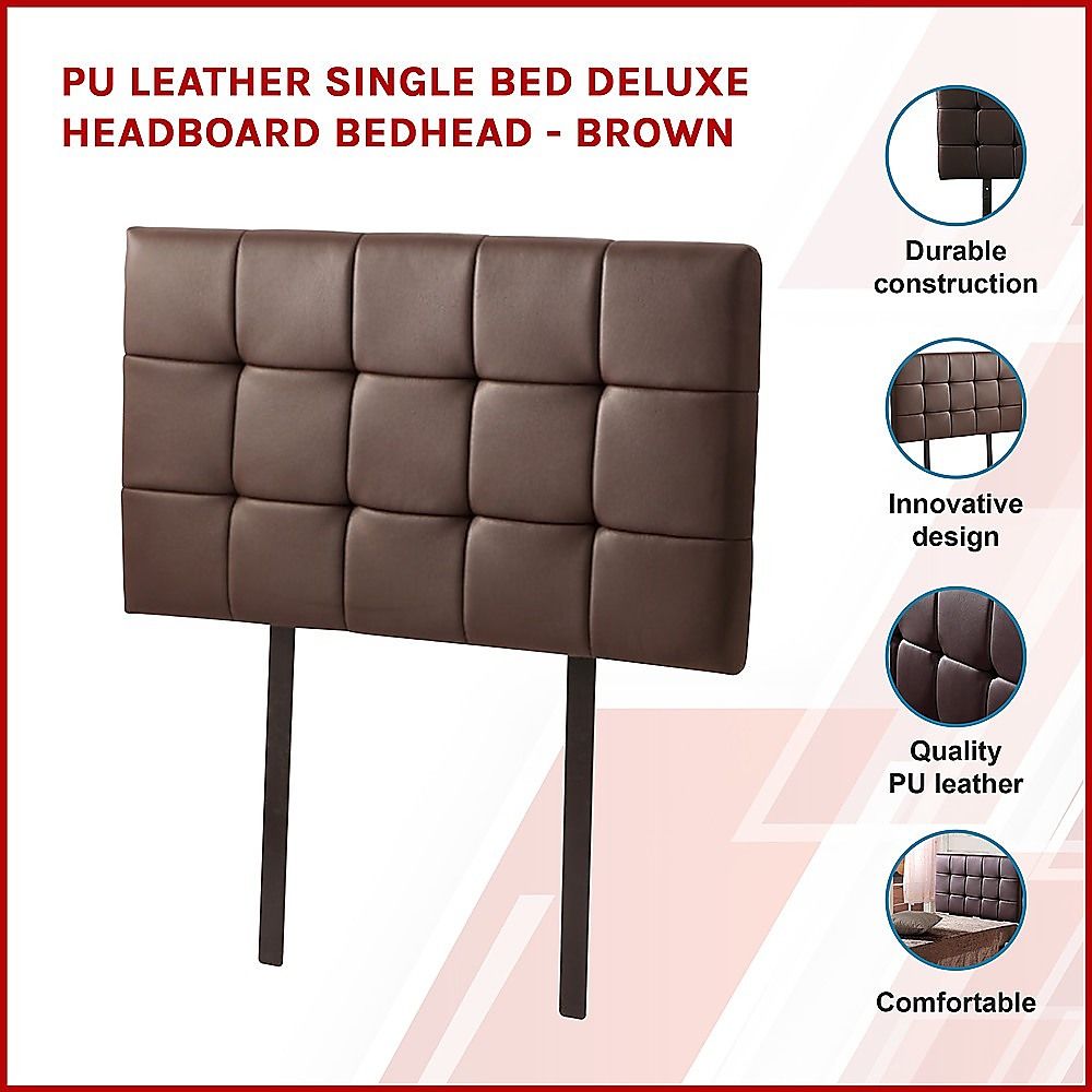 Designer Tufted Single Bed Headboard in PU Leather, 65mm Thick, Brown Tone