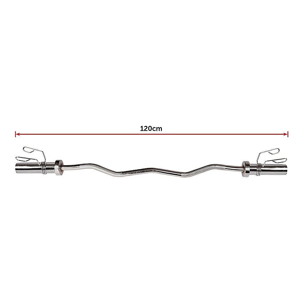 Chrome Olympic Curl Bar Barbell Heavy Duty EZ with Spring Collars