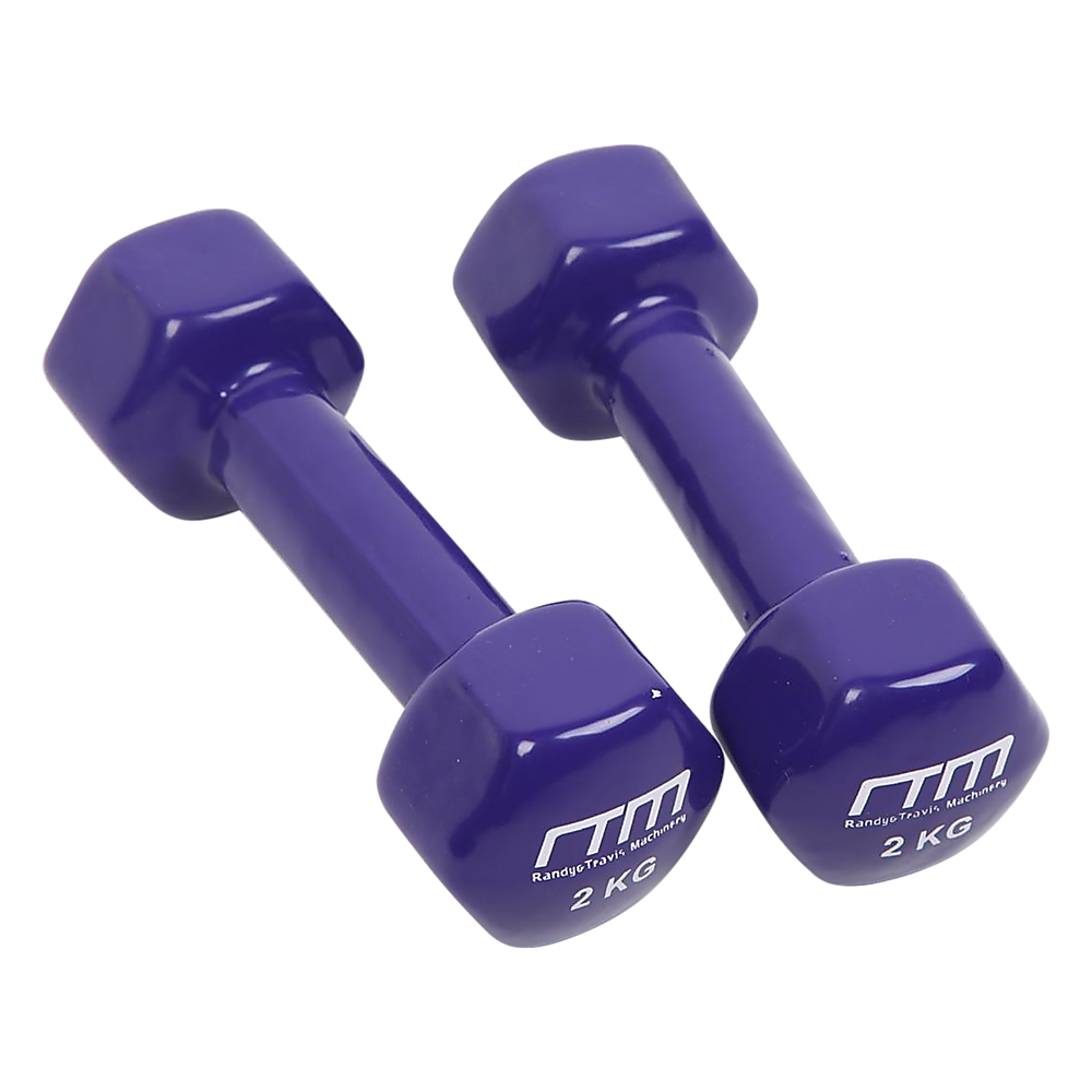 2kg Dumbbells Pair, PVC Rubber Coated, Hexagonal Design, Cast Iron Build