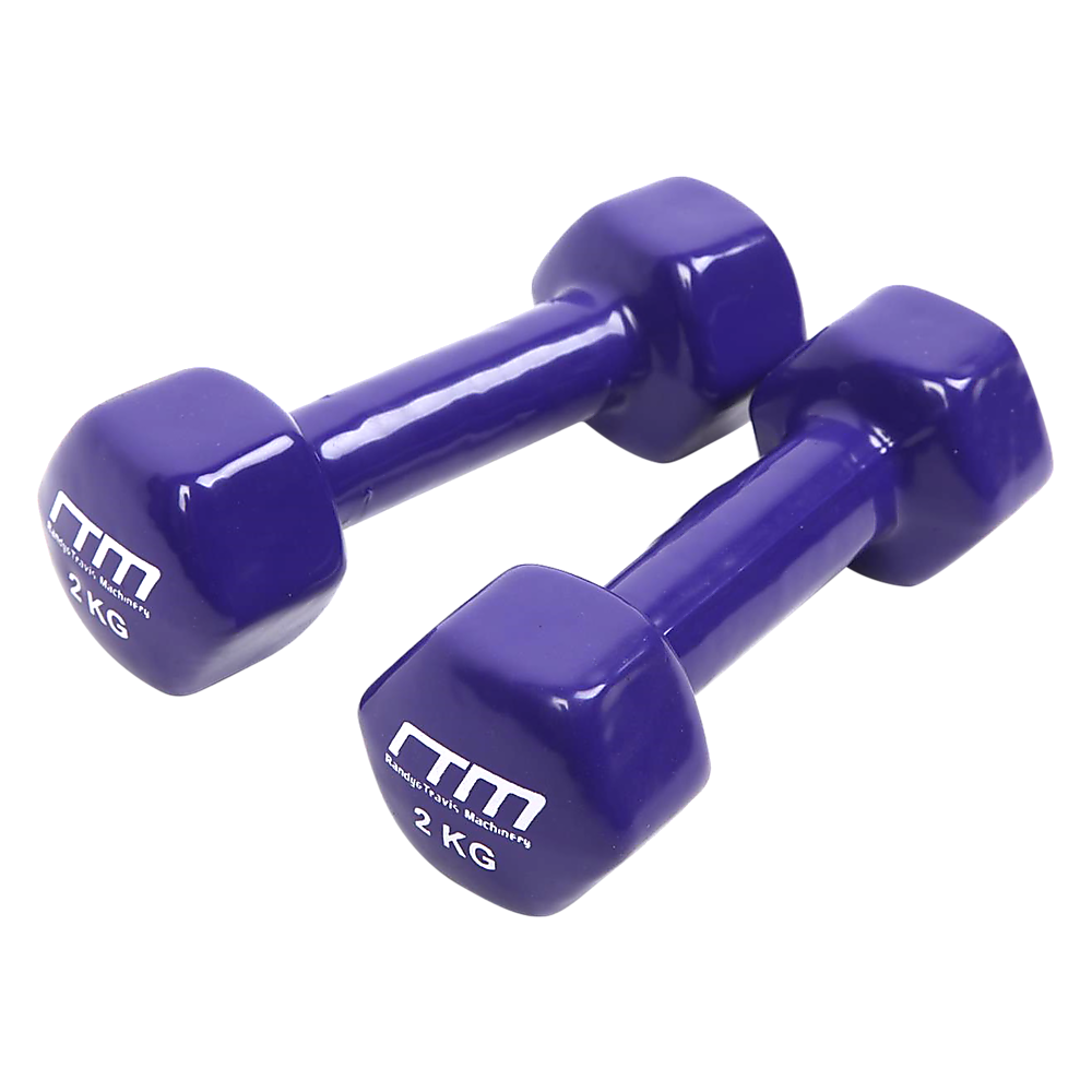 2kg Dumbbells Pair, PVC Rubber Coated, Hexagonal Design, Cast Iron Build