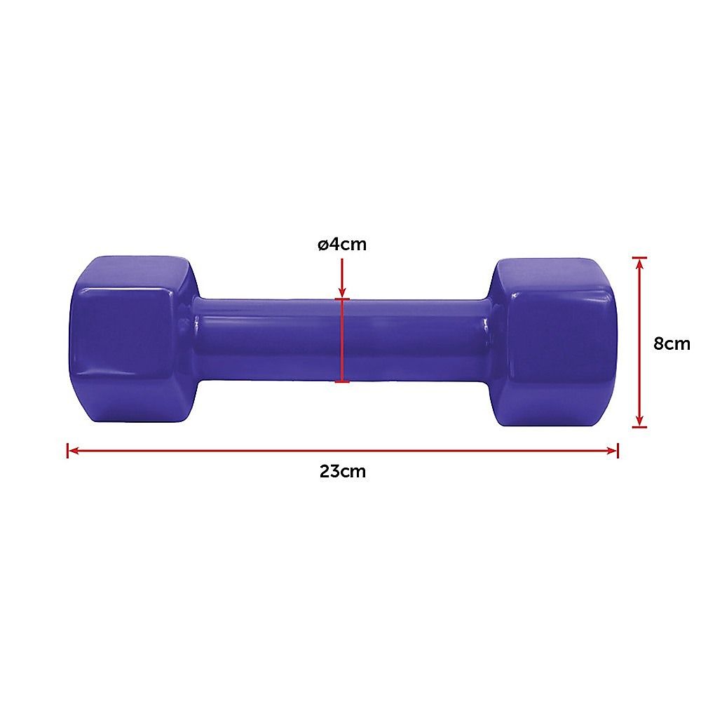 2kg Dumbbells Pair, PVC Rubber Coated, Hexagonal Design, Cast Iron Build