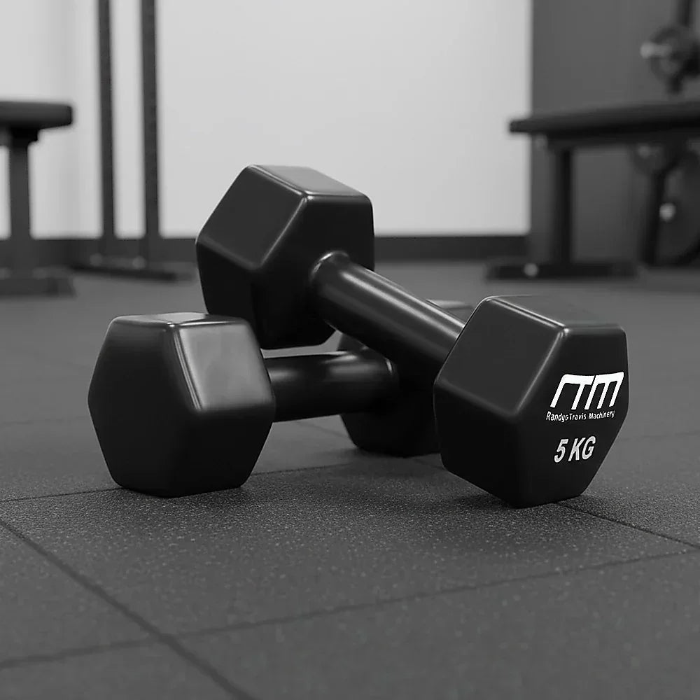 5kg Dumbbells Pair PVC Coated Hex Hand Weights Home Gym Strength Training Set