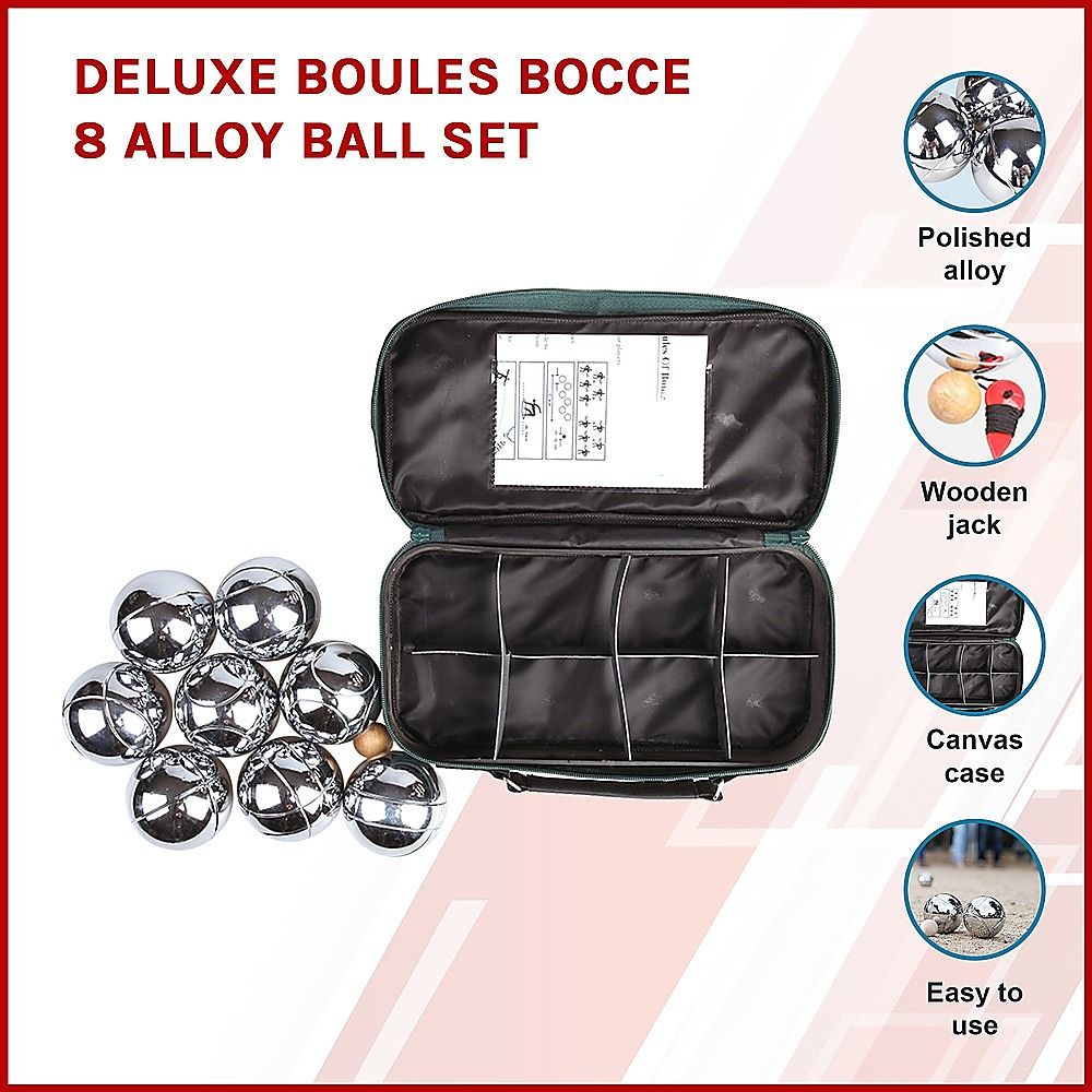 Deluxe Boules Bocce Ball Set 8 Alloy Balls with Carry Bag & Jack