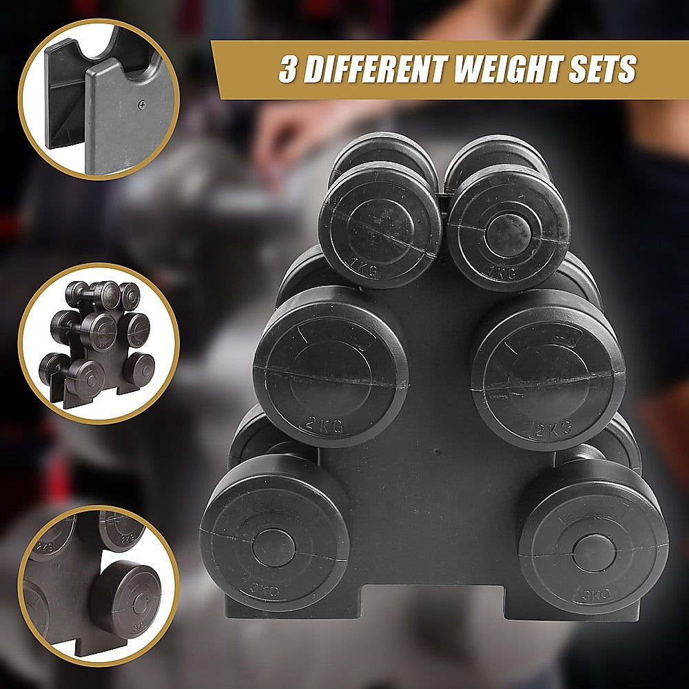 12kg Dumbbell Weights Set with Rack for Home Gym Training
