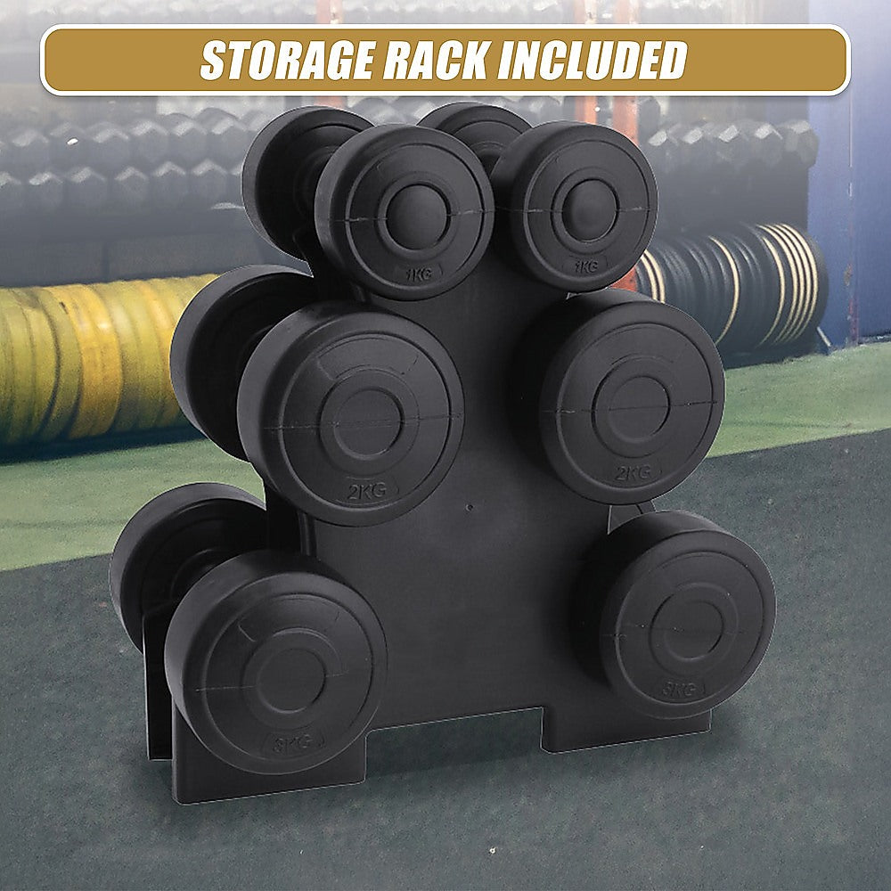 12kg Dumbbell Weights Set with Rack for Home Gym Training