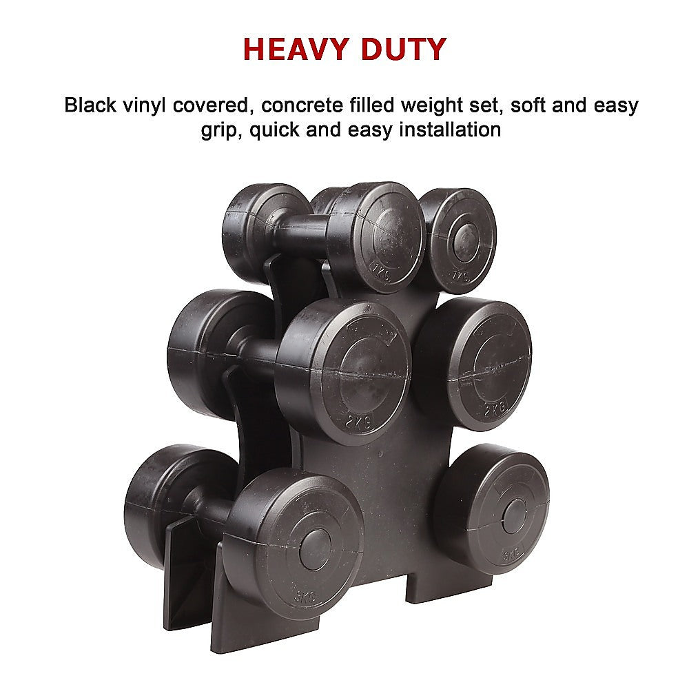12kg Dumbbell Weights Set with Rack for Home Gym Training
