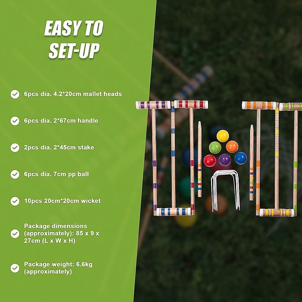 6 Player Croquet Set Outdoor Lawn Game Complete Family Garden Sports Kit