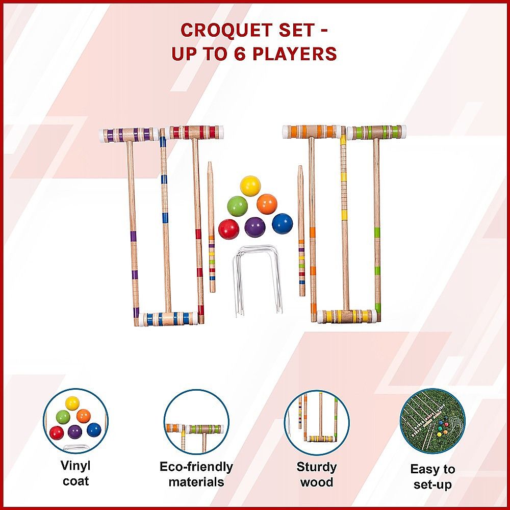 6 Player Croquet Set Outdoor Lawn Game Complete Family Garden Sports Kit