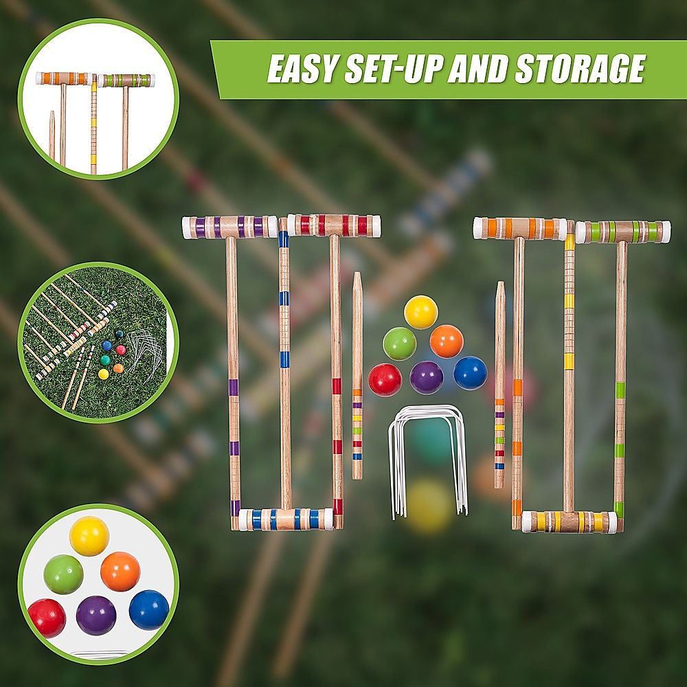 6 Player Croquet Set Outdoor Lawn Game Complete Family Garden Sports Kit
