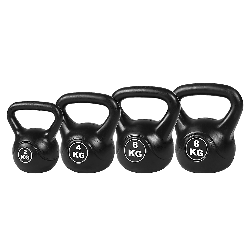 4-Piece Exercise Kettlebell Weight Set, 2-8kg, Black, Cast Iron Build Kit