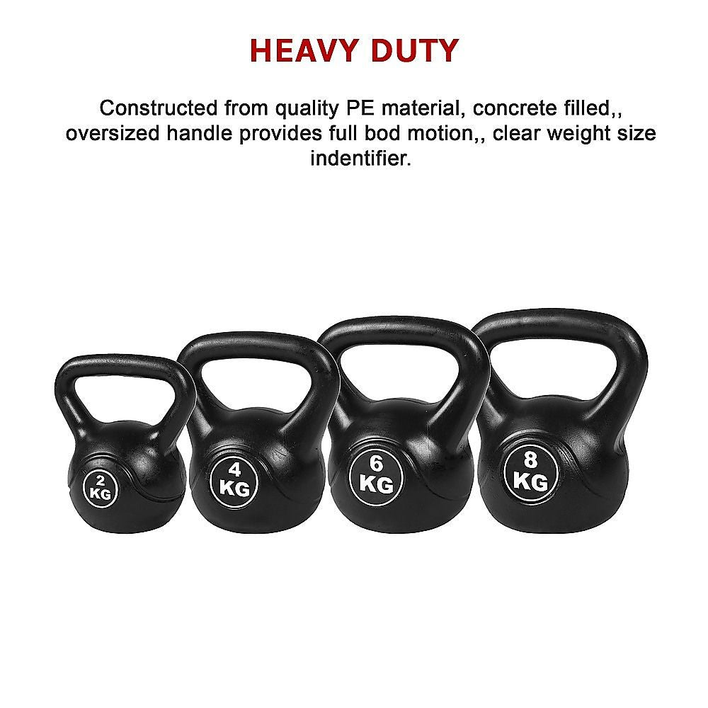 4-Piece Exercise Kettlebell Weight Set, 2-8kg, Black, Cast Iron Build Kit
