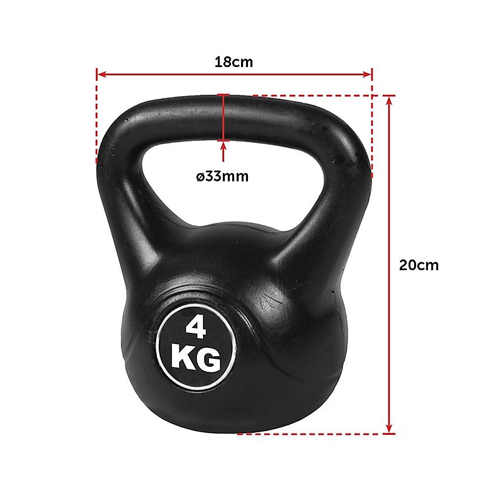 4-Piece Exercise Kettlebell Weight Set, 2-8kg, Black, Cast Iron Build Kit